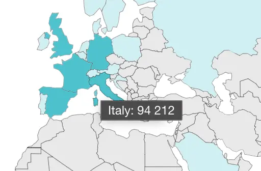 My AR Studio Analytics: mappa mondiale, ottieni informazioni al mouse over