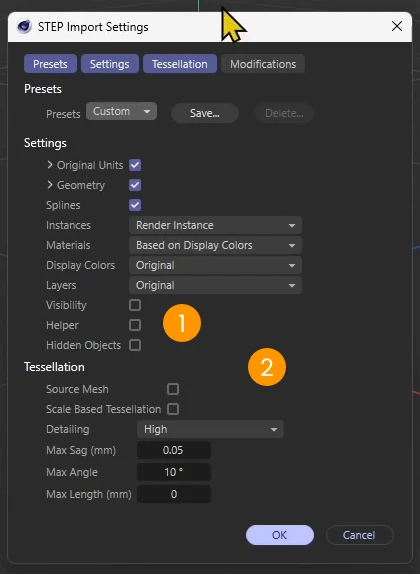 Opzioni di Importazione CAD