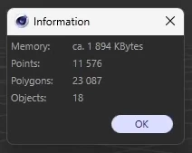 Checking the number of polygons in Object Information window