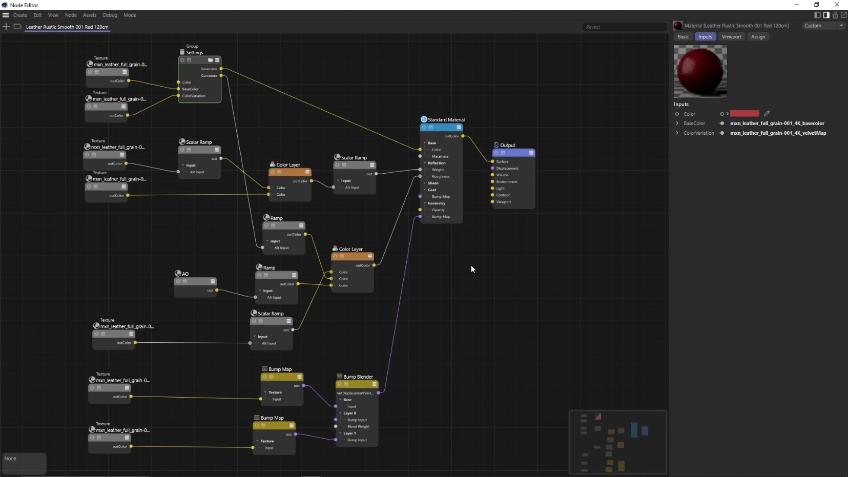 Esempio di un graph di un materiale complesso in Cinema 4D.