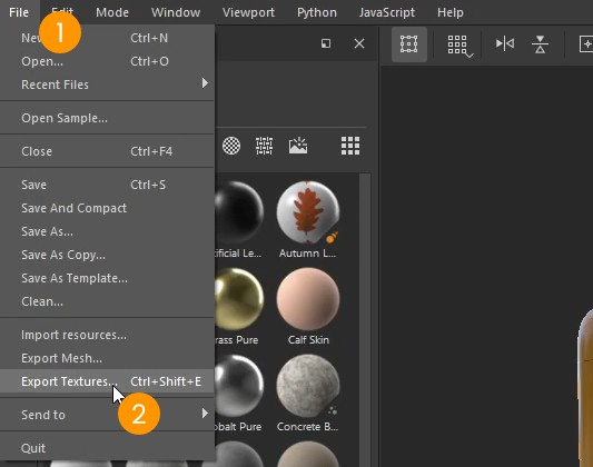 Export a GLB from Substance 3D Painter step 1